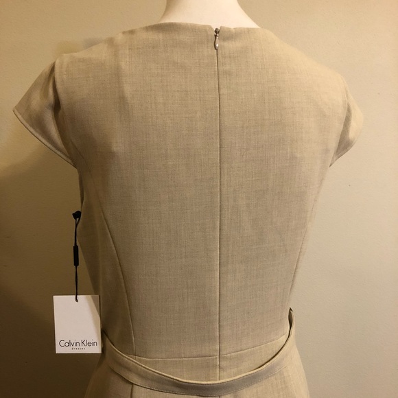 NWT Calvin Klein Tan Cowl Neck Cap Sleeve Dress - Picture 7 of 9